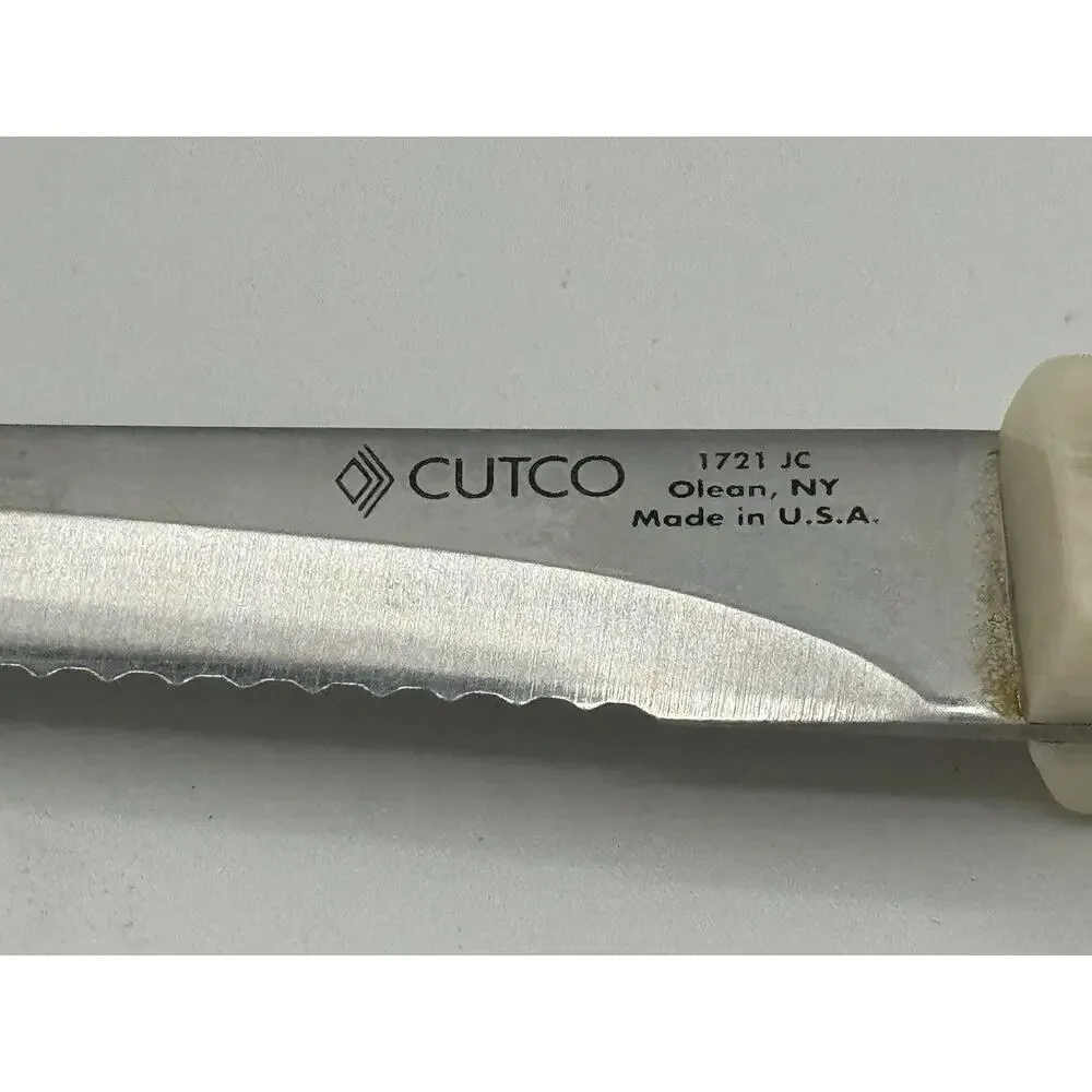 Cutco 1721 Utility Trimming White Pearl Handle Serrated Edge Knife USA